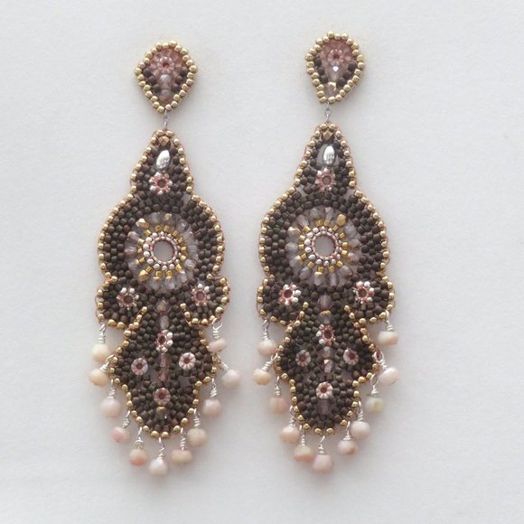 GlassWear Art Couture Jewelry - Peach Moonstone earrings hand beaded